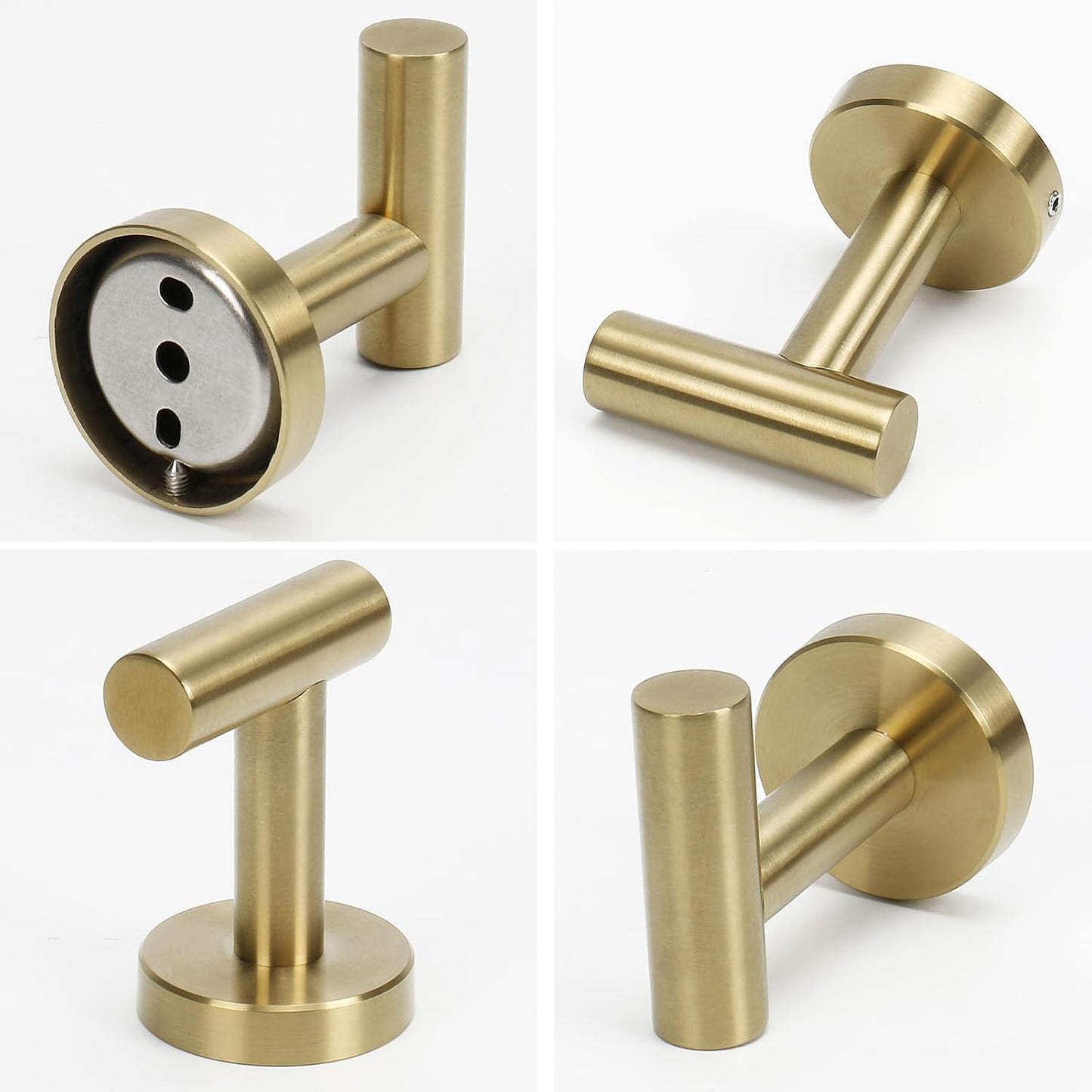 NearMoon Bath Towel Hooks- SUS 304 Stainless Steel Robe Hook Holder, Heavy Duty Coat Hook for Bathroom Livingroom Hotel Kitchen Garage, Wall Mounted (Brushed Gold, 16 Pack)