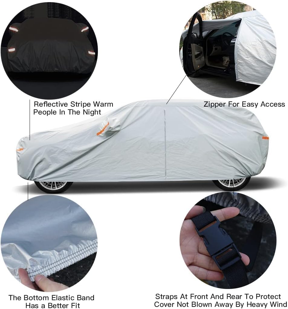 Kayme 6 Layers SUV Car Cover Custom Fit for BMW X5 (2007-2025) Waterproof All Weather for Automobiles, Outdoor Full Cover Rain Sun UV Protection.Silver