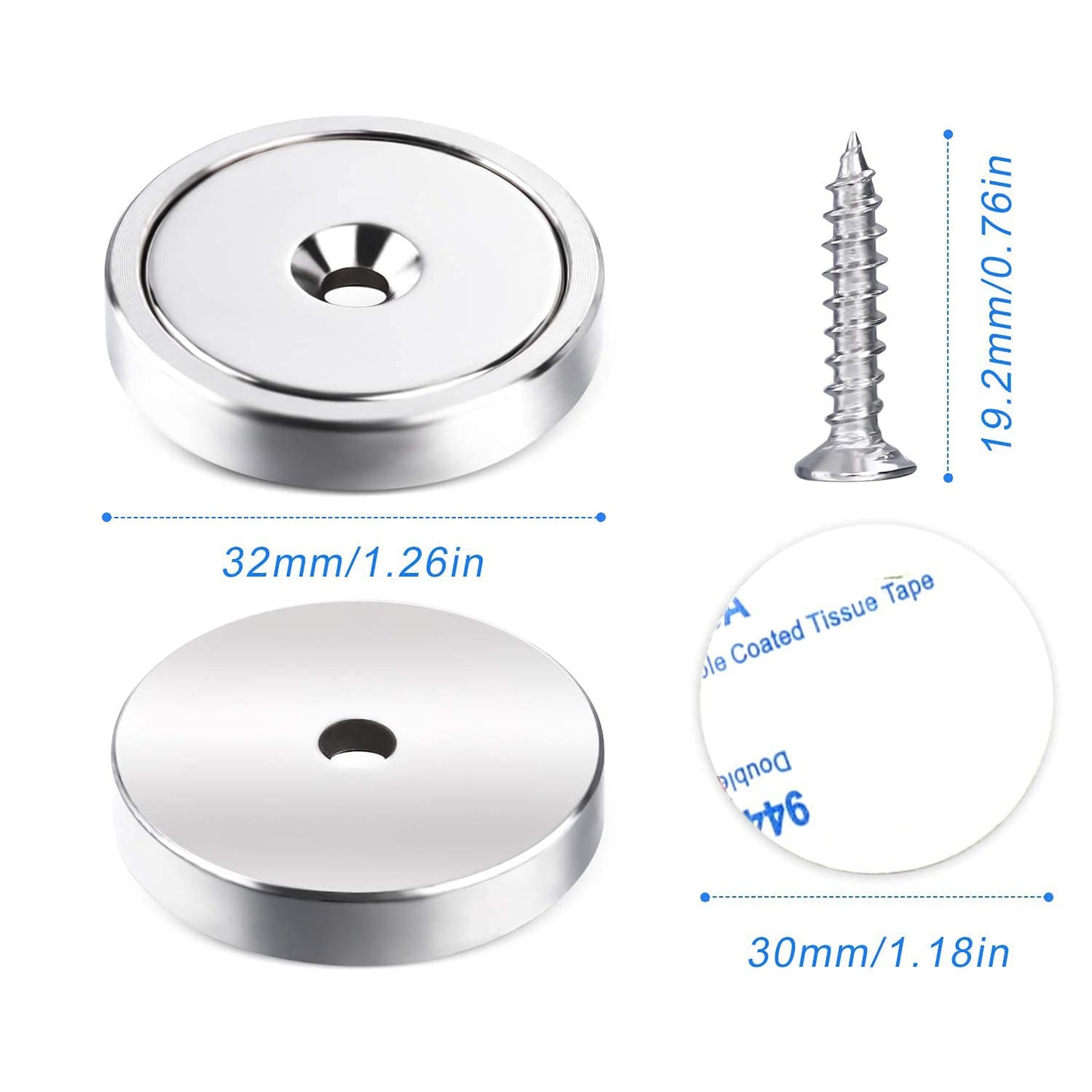 LOVIMAG Neodymium Cup Magnets,110LBS Holding Force Strong Rare Earth Magnets with Heavy Duty Countersunk Hole and Double Sided Adhensive&Stainless Screws for Refrigerator Magnet,Office Etc,Pack of 10
