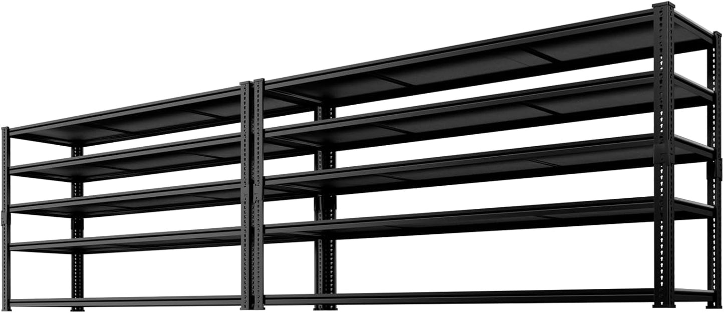 Storage Shelves Heavy Duty 2 PCS,60" L x 24" W x 78" H Garage Storage Shelves Unit Loads 3700LBS, 5-Tier Adjustable Metal Industrial Utility Shelf Rack for Kitchen, Laundry Room, Warehouse, Basement