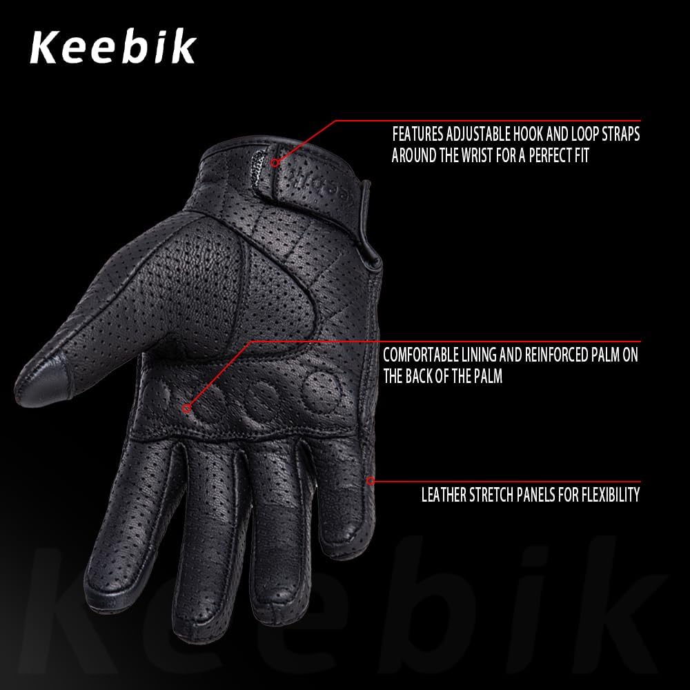 Goatskin Leather Motorcycle Motorbike Powersports Racing Gloves Reflective Skull Touchscreen for Men and Women Model