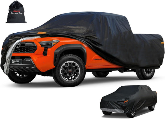 Kayme 7 Layers Truck Cover Waterproof All Weather, Heavy Duty Outdoor Pickup Cover Sun Rain Uv Protection, Universal Fit (Length Up to 220 inch) M+.Black