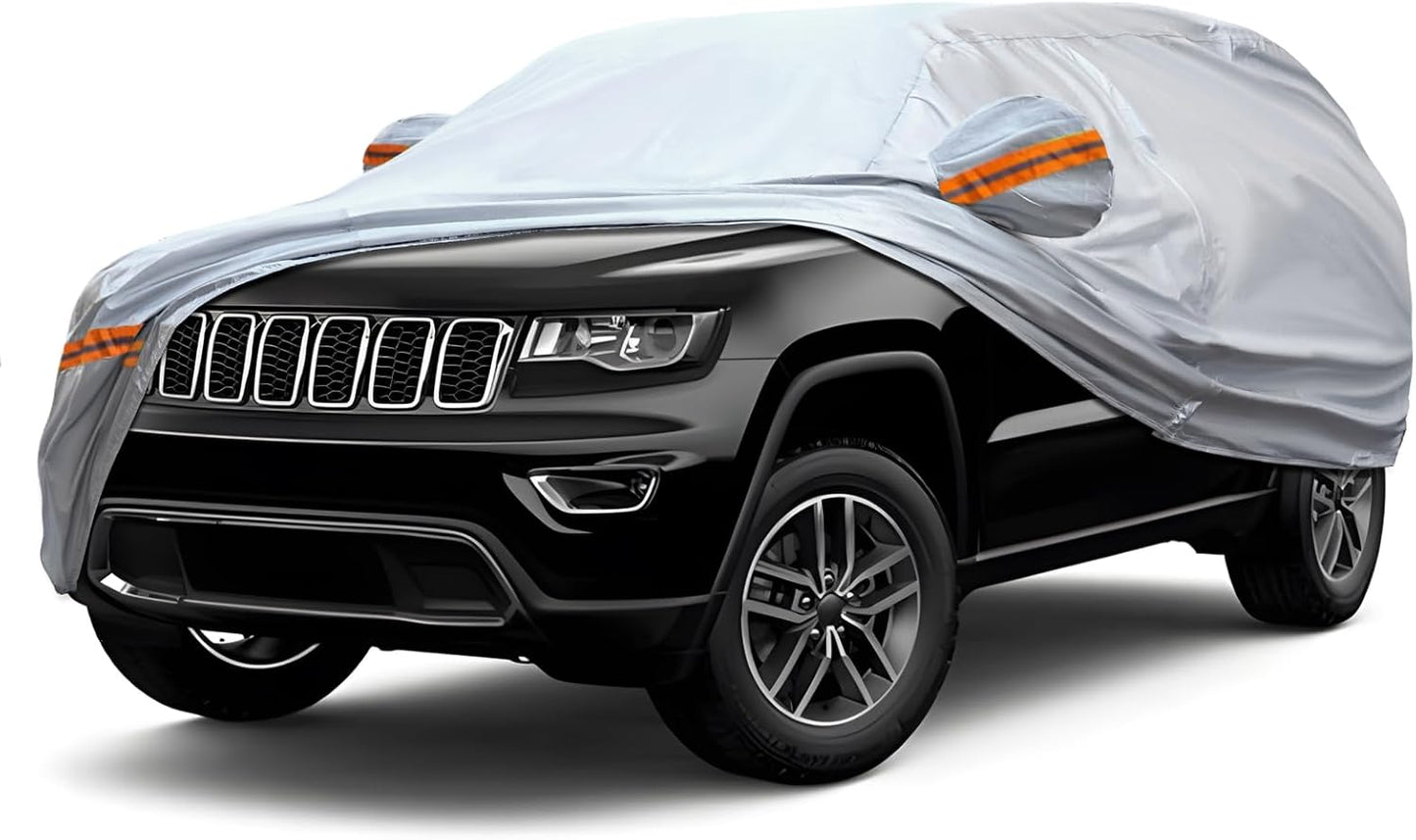 KEYOOG Fit for 188"-199" Length SUVs, 6-Layer Full Car Cover is All-Weather Waterproof, Universal in All Seasons, Snow Prevention, Rainproof, Acid Rainproof, Sunscreen, Orange Reflective Strip