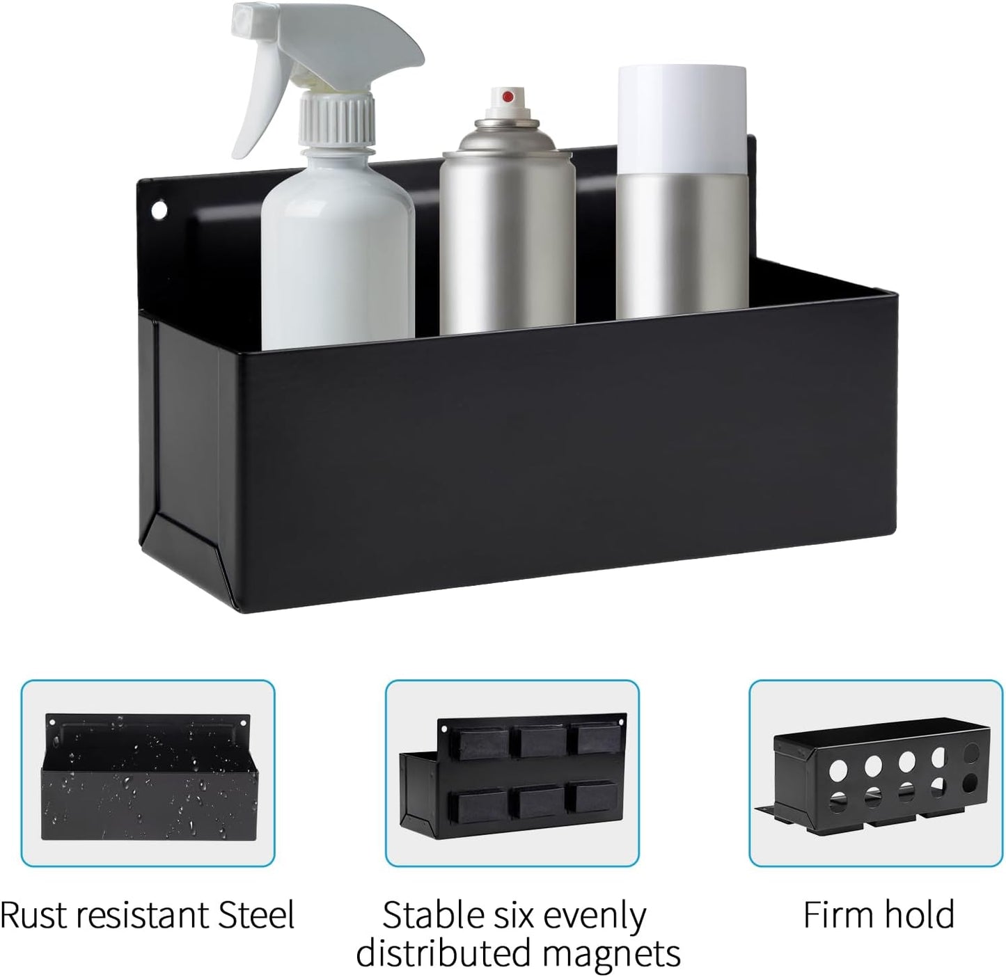 Magnetic Aerosol Spray Can Holder, Magnet Toolbox Bottle Holder, Tool Box Storage Rack for Garage and Home, Craft Workspace, Mechanic Paint Bottle Can Organizer, Black, 3"x8.3"