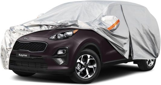 Kayme 6 Layers SUV Car Cover Custom Fit for Kia Sportage（1994-2025） Waterproof All Weather for Automobiles, Outdoor Full Cover Rain Sun UV Protection.Silver