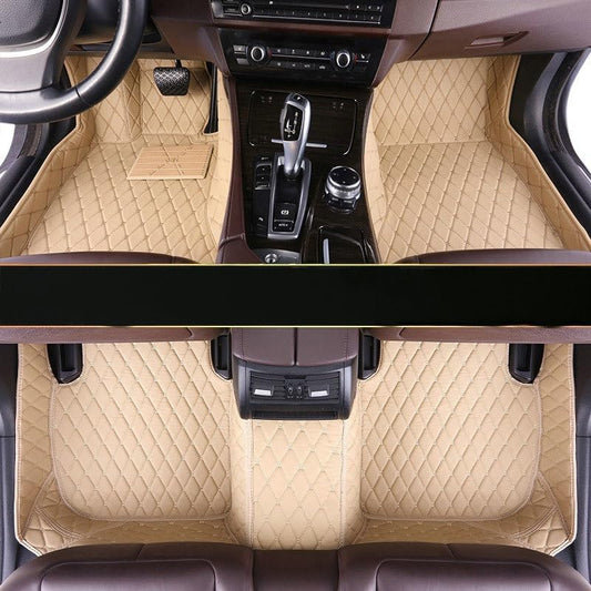 Custom Artificial Leather Waterproof All-Weather Car Floor Mats Fit for 99% Sedan SUV Sports Car Vehicle Car Mat (Beige)