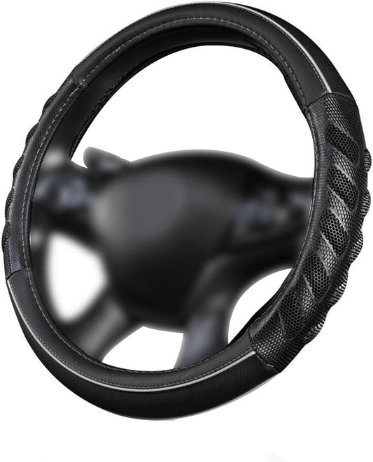 Flying Banner car Steering Wheel Cover Faux Leather Massage Universal fit 3D Honeycomb Hole Anti-Slip Sporty 15 Inches (Grey Black)