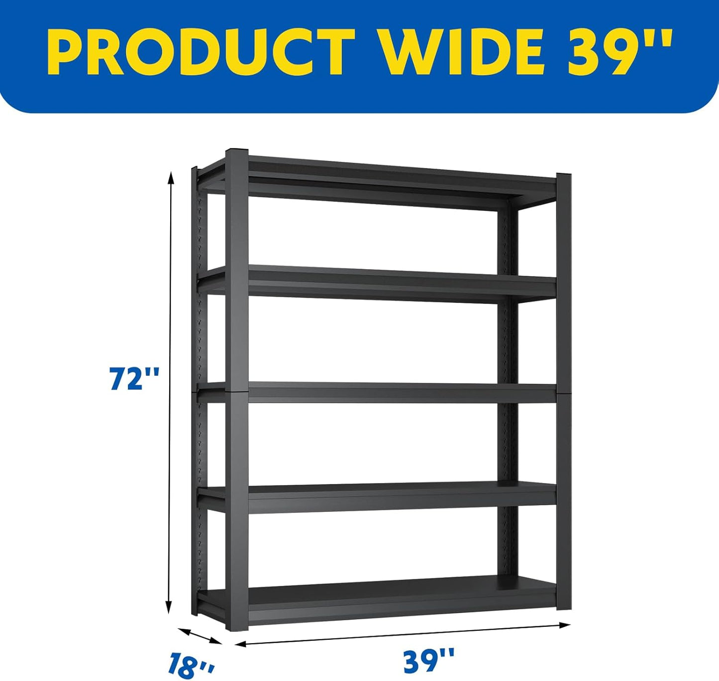 72''H Garage Shelving Heavy Duty, 2800LBS Storage Shelves, 5-Tier Adjustable Metal Shelve Storage Shelf Rack, Industrial Shelving Unit for Garage, Warehouse, Basement (47" W x 19.7" D x 72" H)