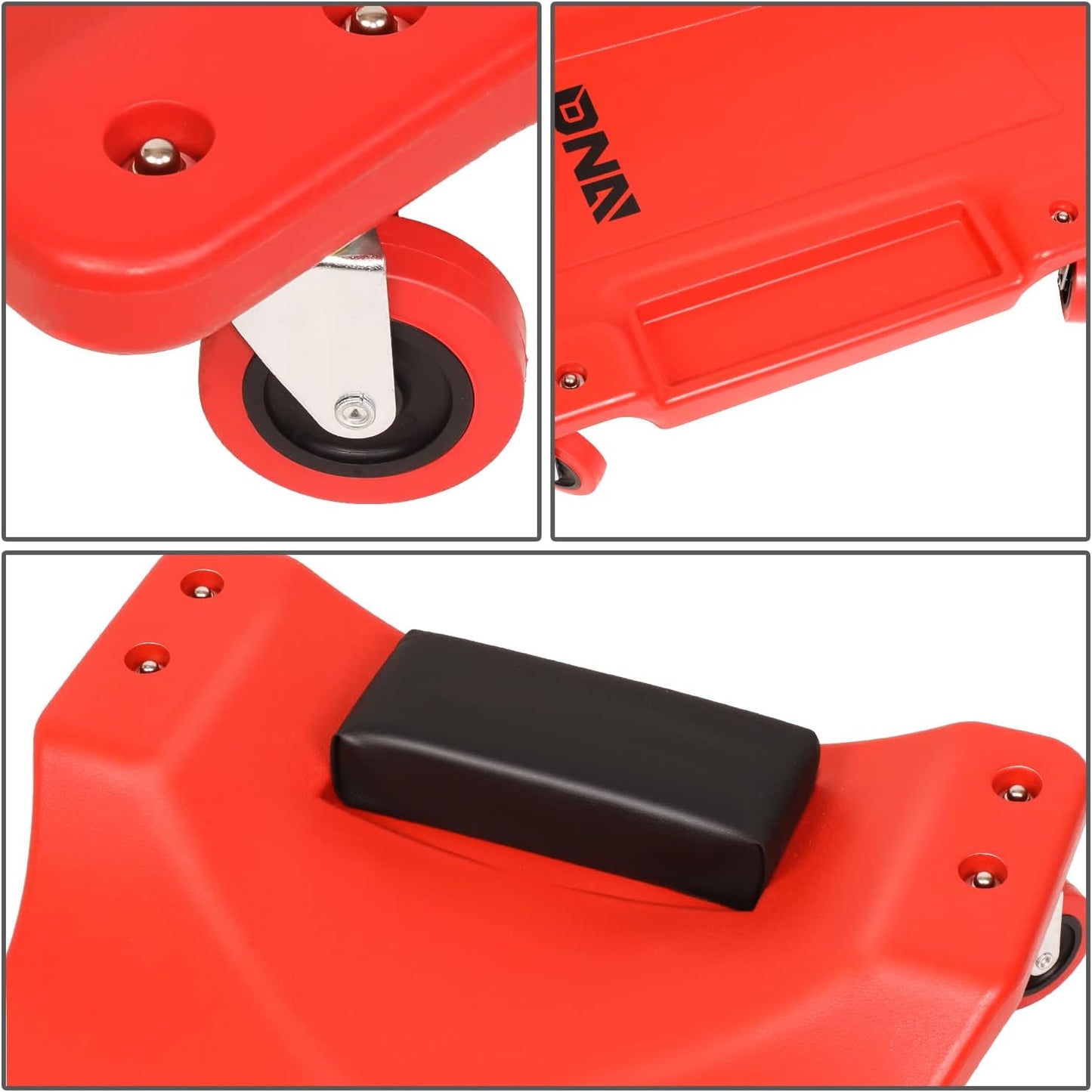 DNA MOTORING TOOLS-00201 36" L X 17" W x 4.25" H Vehicle Repair Low Profile Automotive Creeper w/Padded Headrest, Red