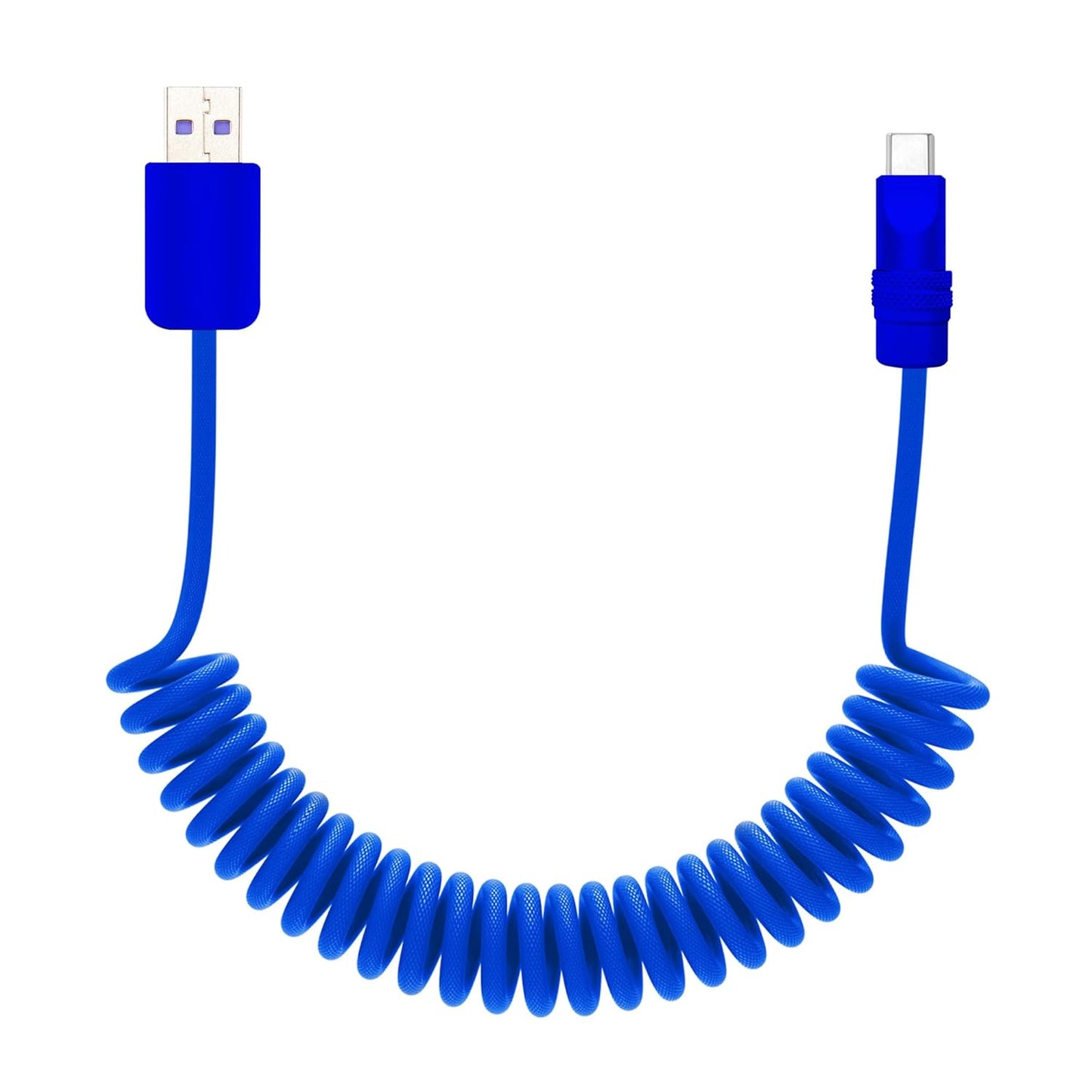 chubbycable Curly Chubby - Retractable Fast Charging Cable 240W Coiled Charger Cord for Car Durable USB-C Cable for Phones, Tablets and More, Dark Blue+Dark Blue, USB-A to Type-C, 1.3FT-2.3FT