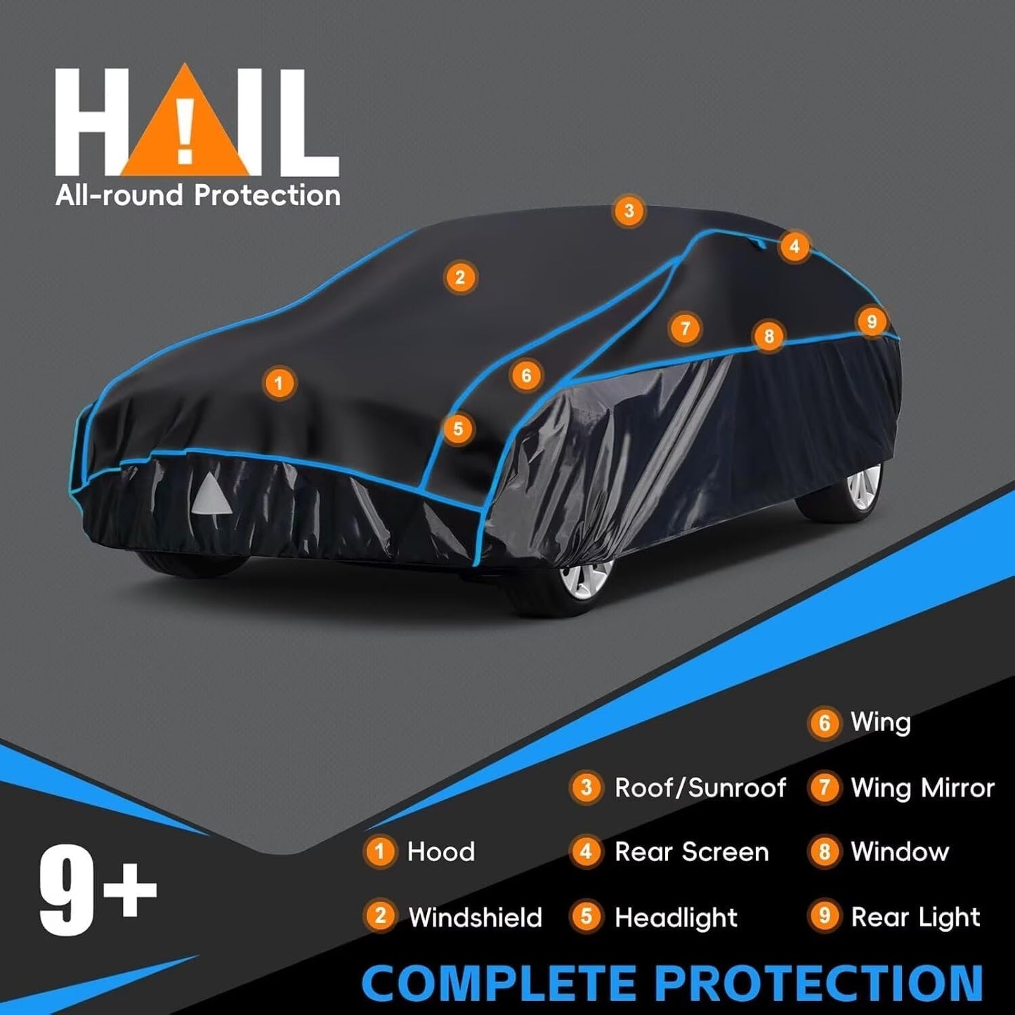 Hail Protector Car Cover, Outdoor Anti Hail Car Covers Thick Multi-Layered EVA, Hail Proof Car Cover Waterproof All Weather, Hail Protection Padded Fit Sedan/Coupe (Length 186 to 193 inch