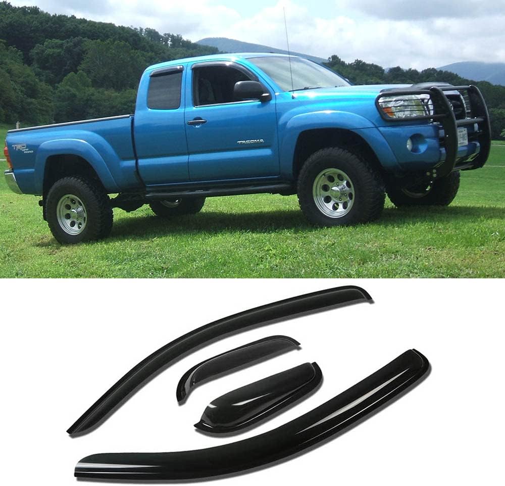TY4P07 Original Side Window Wind Deflector,4pc Outside Mount Style Nice Sun Rain Guards Set,Window Visor fit for 2005-2015 Toyota Tacoma Extended Cab/Access Cab Pickup