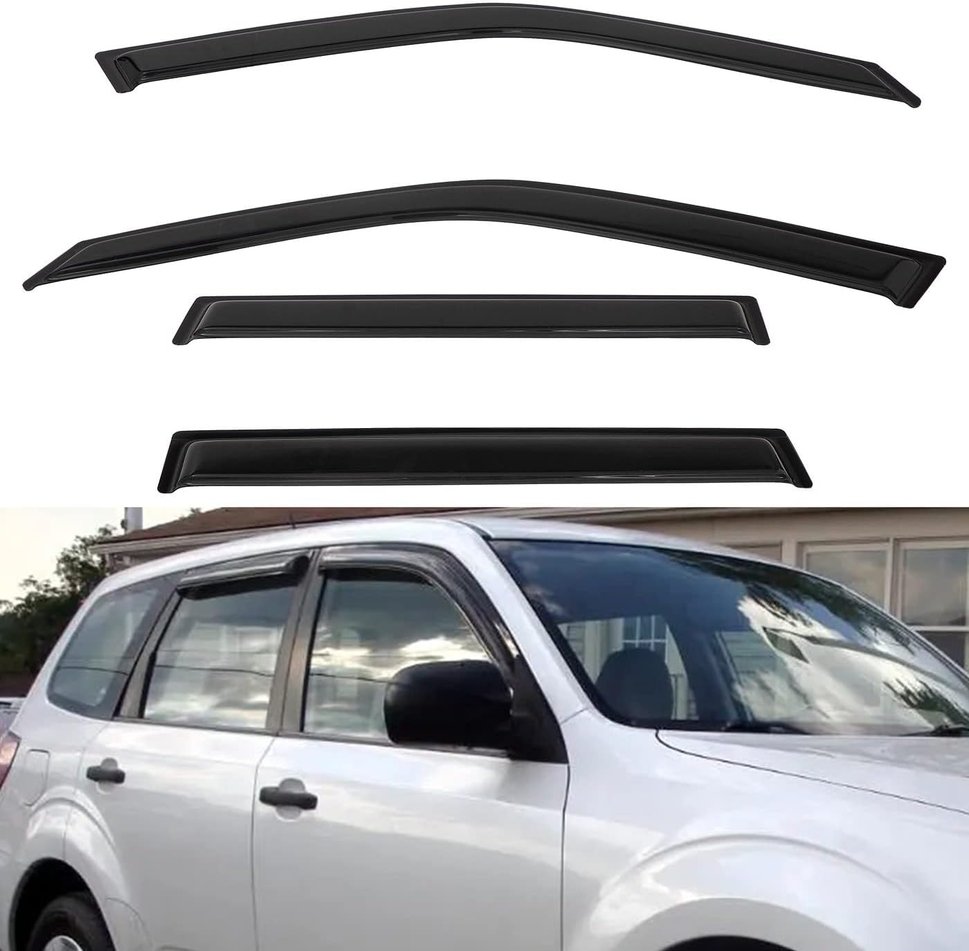4pcs Front+Rear Smoke Tint Sun/Rain Guard Outside Mount Tape-On Vent Window Visors Compatible with 09-13 Forester