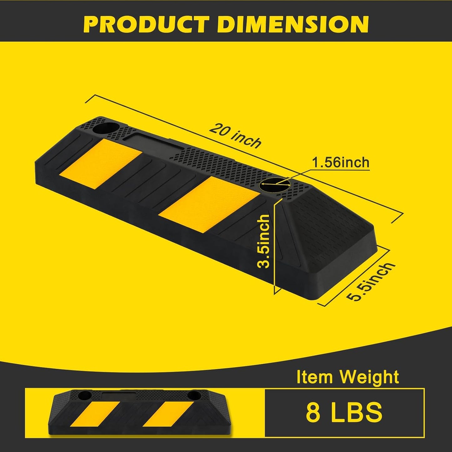 20" Rubber Parking Curb Stop, Car Stopper for Garage Parking, Heavy Duty Parking Wheel Stops for Car, Garage Bumpers with Reflective Yellow Tape for Parking Car (4 Pack)