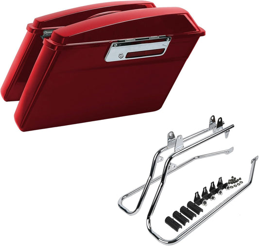 XFMT Red Hard Saddlebags Saddle Bags Trunk W/Chrome Conversion Brackets For Harley Softail Heritage Classic Deluxe 1984-2017