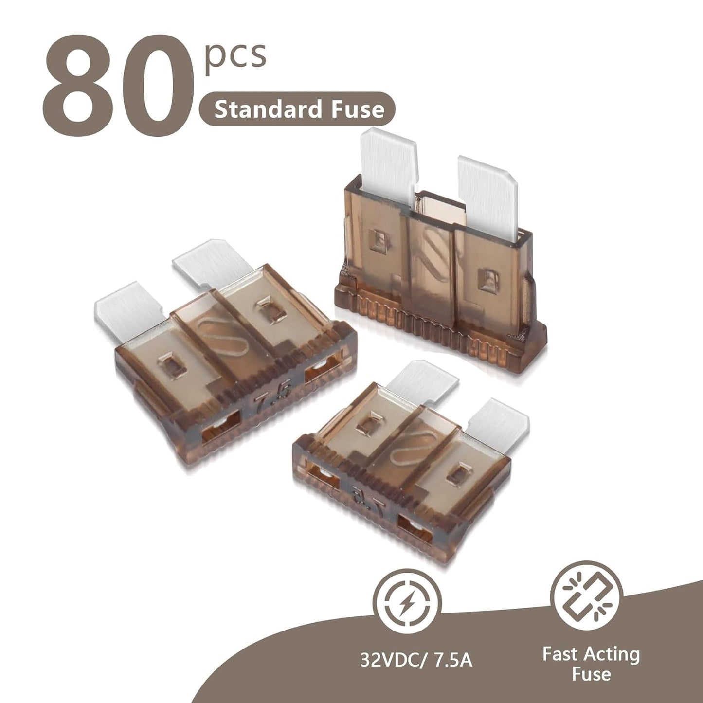 (80Pcs) 7.5 Amp Standard Fuse, 7.5A Car Blade Fuses for Car/RV/Truck/SUV/Motorcycle/Boat