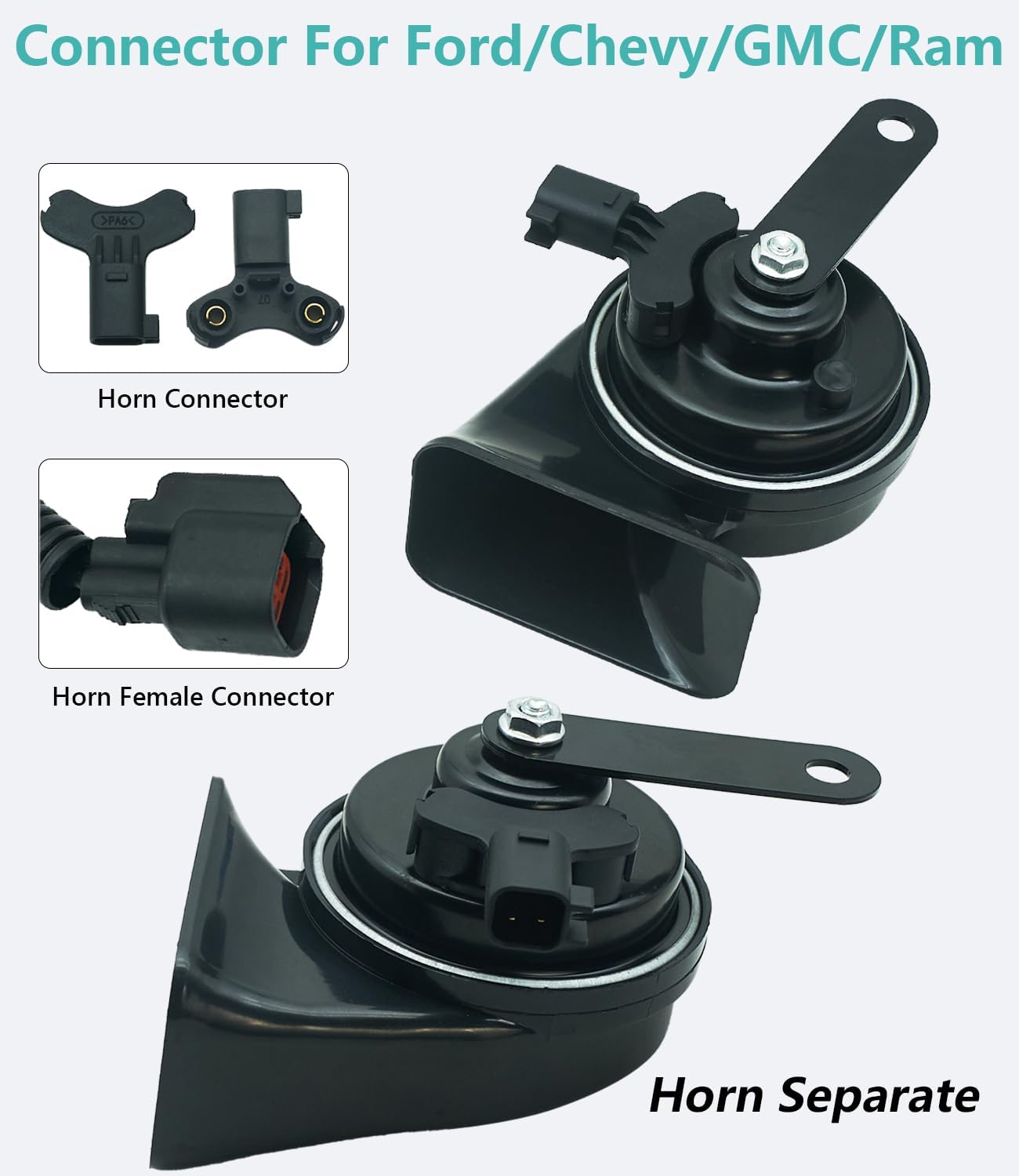 Car Horn Kit for Ford Chevrolet Ram GMC Tesla,12V Loud Waterproof Auto Horn, High Low Dual Tone 126 Decibel, Replacement for Ford(2 Connectors)