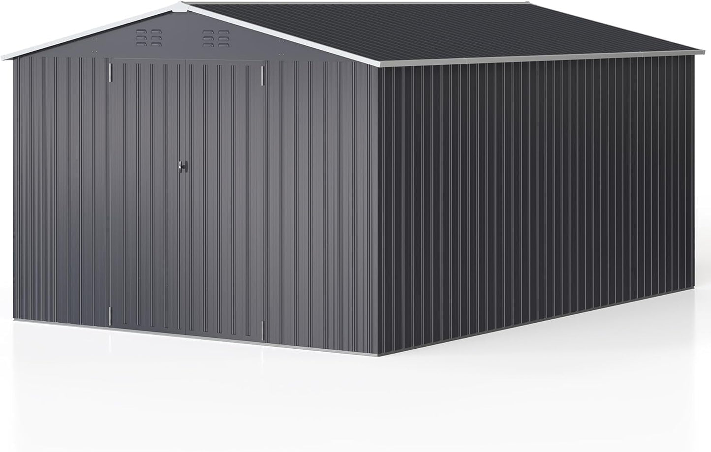 WKM 10x14 FT Outdoor Storage Shed, Utility Metal Tool Storage with Lockable Doors and Updated Frame Structure, Metal Garden Shed for Backyard, Patio Lawn, Black