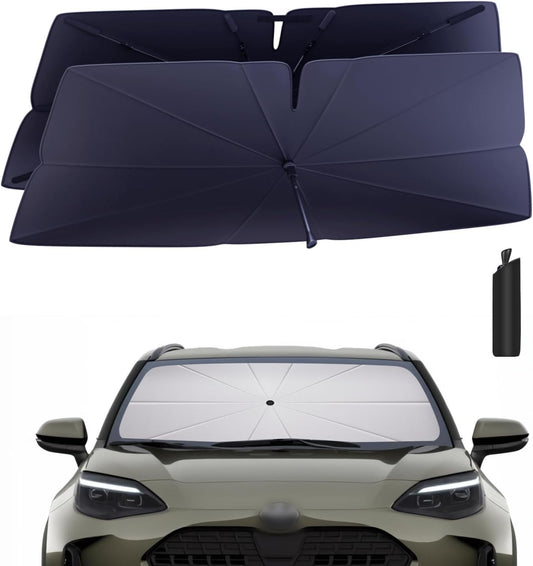 Windshield Sun Shade Umbrella for 2021-2025 Toyota Yaris Accessories: Custom Fit 240T Silver, Double Thickened, Foldable Sunshade Front Window Sun Visor, Ultimate 99% UV Blocking for L/LE/XLE
