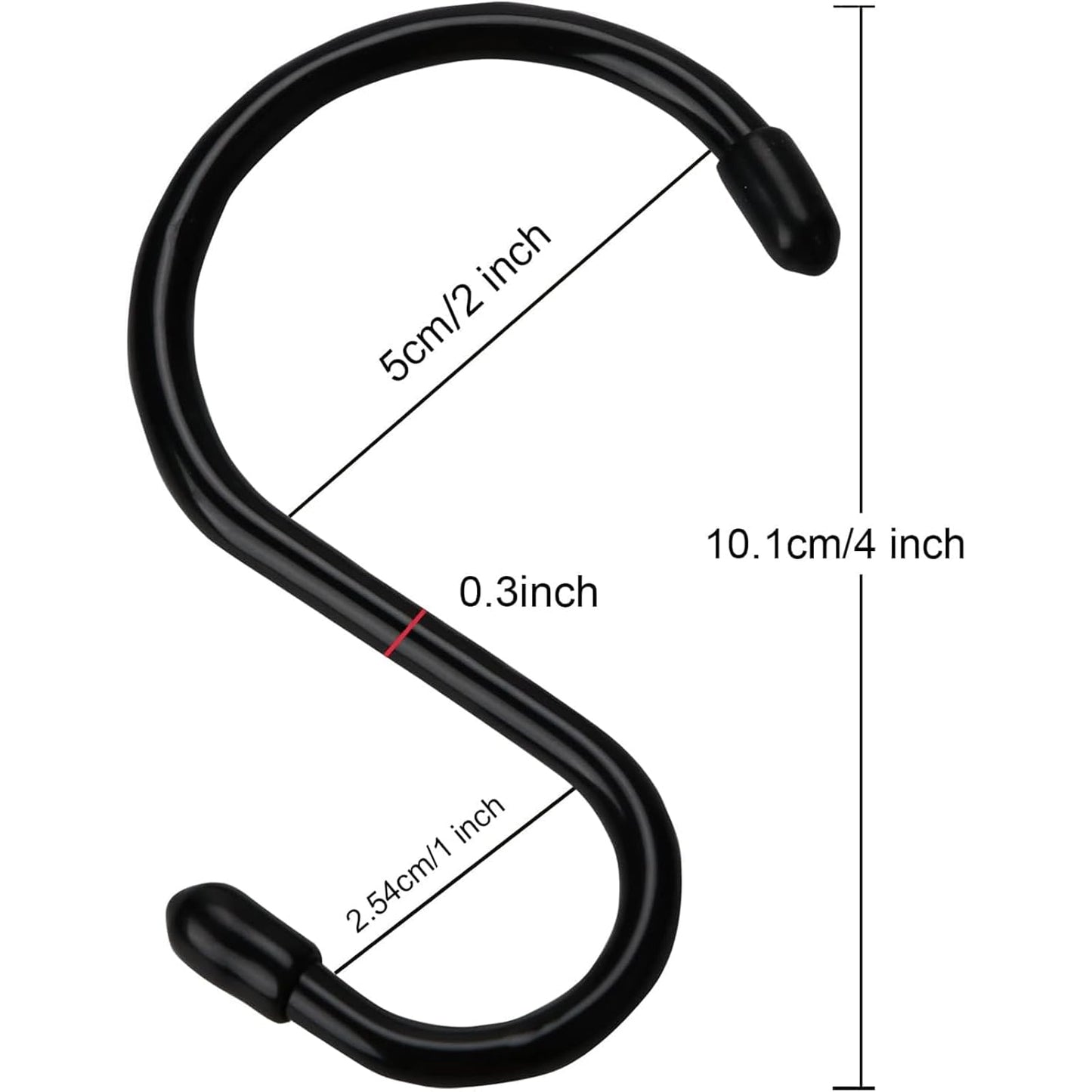 24 Pack 4 inch Large Vinyl Coated S Hooks with Rubber Stopper Non Slip Heavy Duty S Hook, Steel Iron Rubber Coated Closet S Hooks for Hanging Jeans Necklace Plants Cups Jewelry Pot Pan Towels, Black