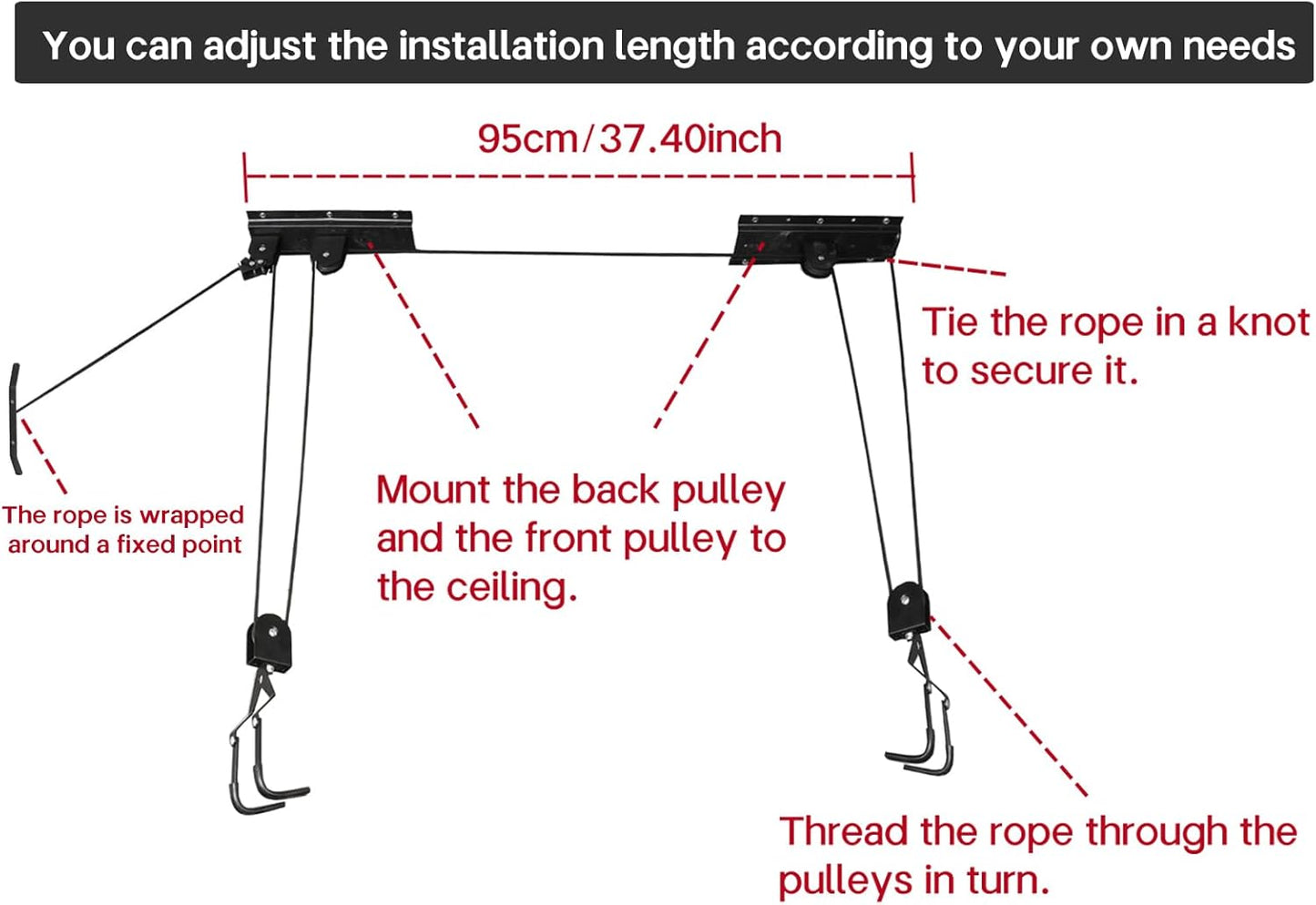 Cargo Box Ceiling Hoist – Garage Pulley Lift System for Rooftop Cargo Carrier Fits Garage or Shed with 100lb Capacity for Bicycles or Ladders or Roof Luggage Box or Roof Luggage Frame