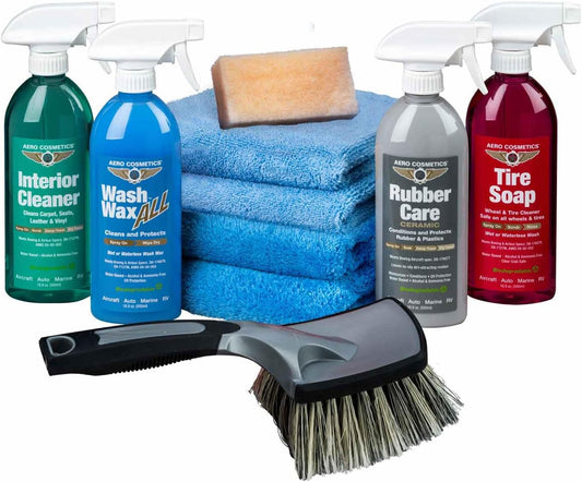 Complete Car Care Kit - Wash Wax ALL, Interior Cleaner, Tire Soap, Rubber Conditioner, Aircraft Grade & Quality for your Car, Boat & RV