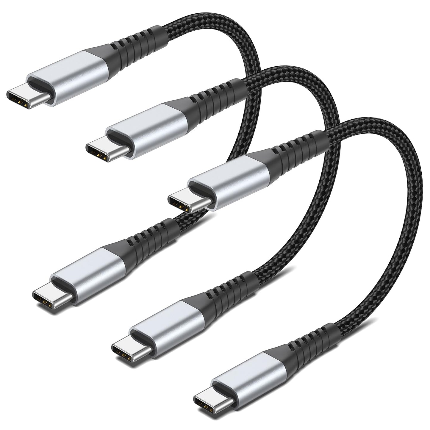 6 inch Braided USB C to C Charger Cable - 3-Pack, 0.5ft, PD Fast Charging, 60W for Samsung Galaxy S23/S23 Ultra, Moto G8, Google Pixel, iPhone 15/16 Pro Max