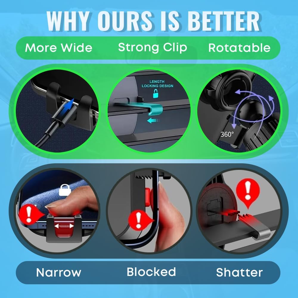 Upgraded 3-in-1 Phone Holders for Your Car, Heavy-Duty Car Phone Mount for Dashboard, Windshield & Vent, Universal Cell Phone Holder for iPhone & Android