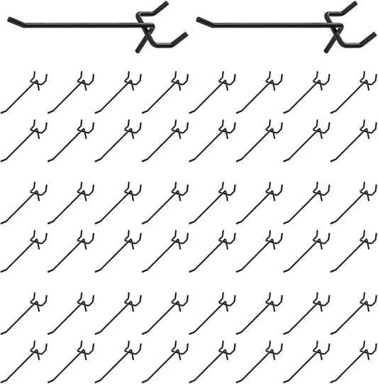 50Pcs 4"/10CM Pegboard Hooks Assortment Set, Metal Peg Board Hooks with 2.5mm Hole Pitch 4mm Wire Diameter Slatwall Hanging Hook for Garage Organization Wall Hanging (Black)