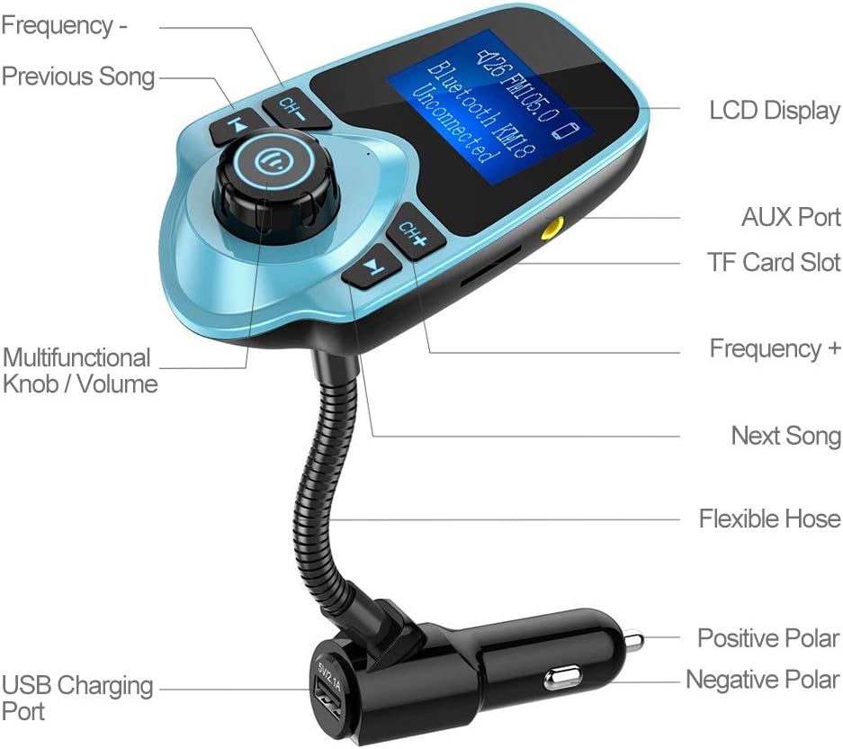 Nulaxy Bluetooth Car FM Transmitter Audio Adapter Receiver Wireless Hands-Free Car Kit W 1.44 Inch Display (F-Green)