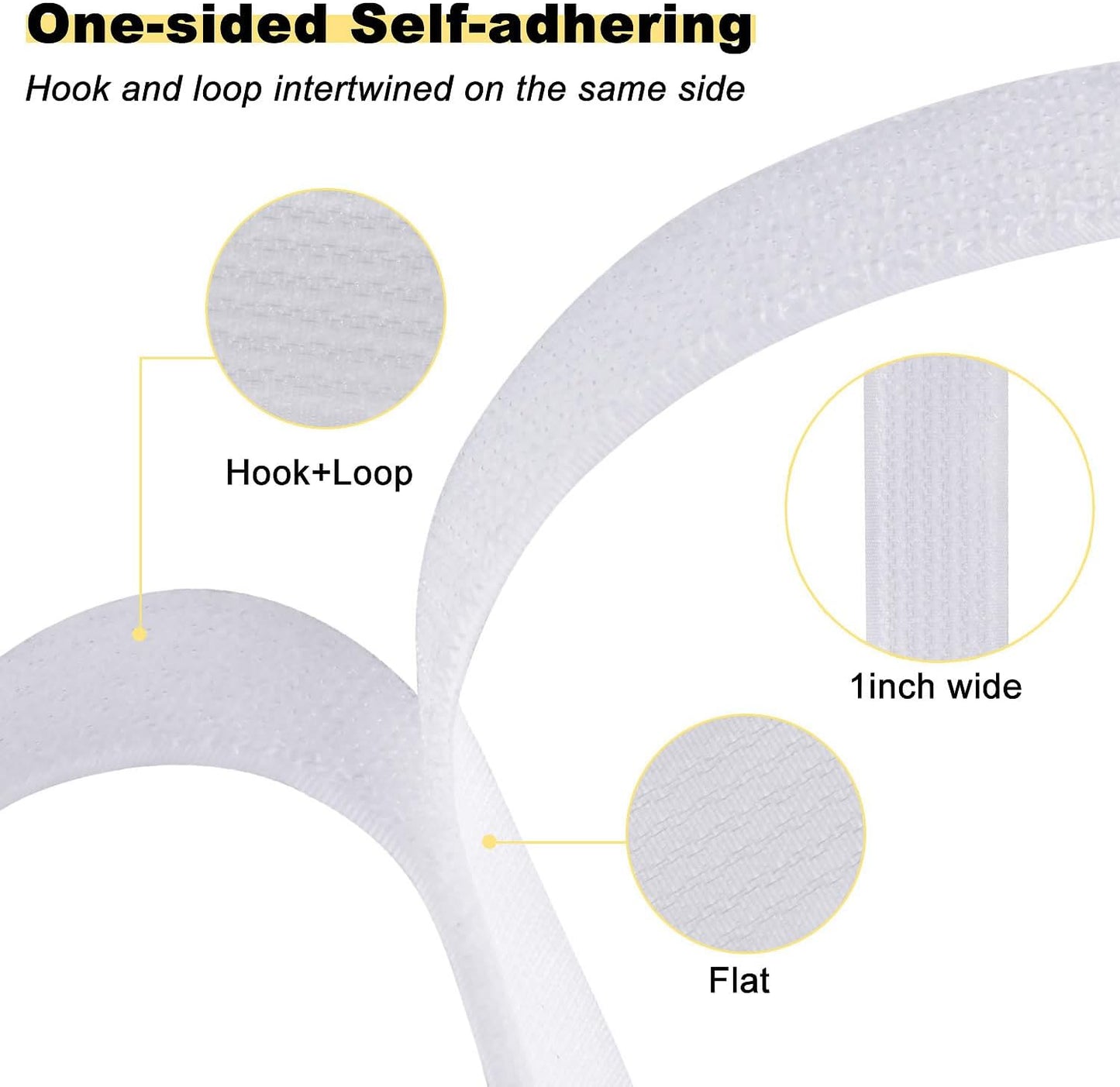 1"x32ft Hook and Loop Straps with 50 Metal Buckles, Adjustable Fastening Cable Straps, Cut-to-Length Cinch Strap, Reusable Nylon Securing Cord Ties for Organizer or Storage, 1 inch Wide, White