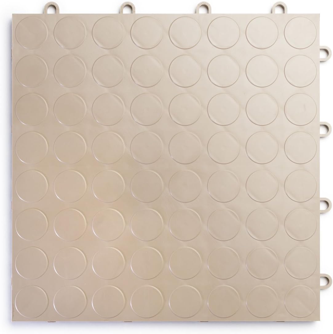 Big Floors RaceDeck CircleTrac, Interlocking Non-Slip Garage Flooring Tile, Durable, Modular, Heavy-Duty Copolymer, Easy Install (Beige, 24 Pack of 12 x 12" Tiles)
