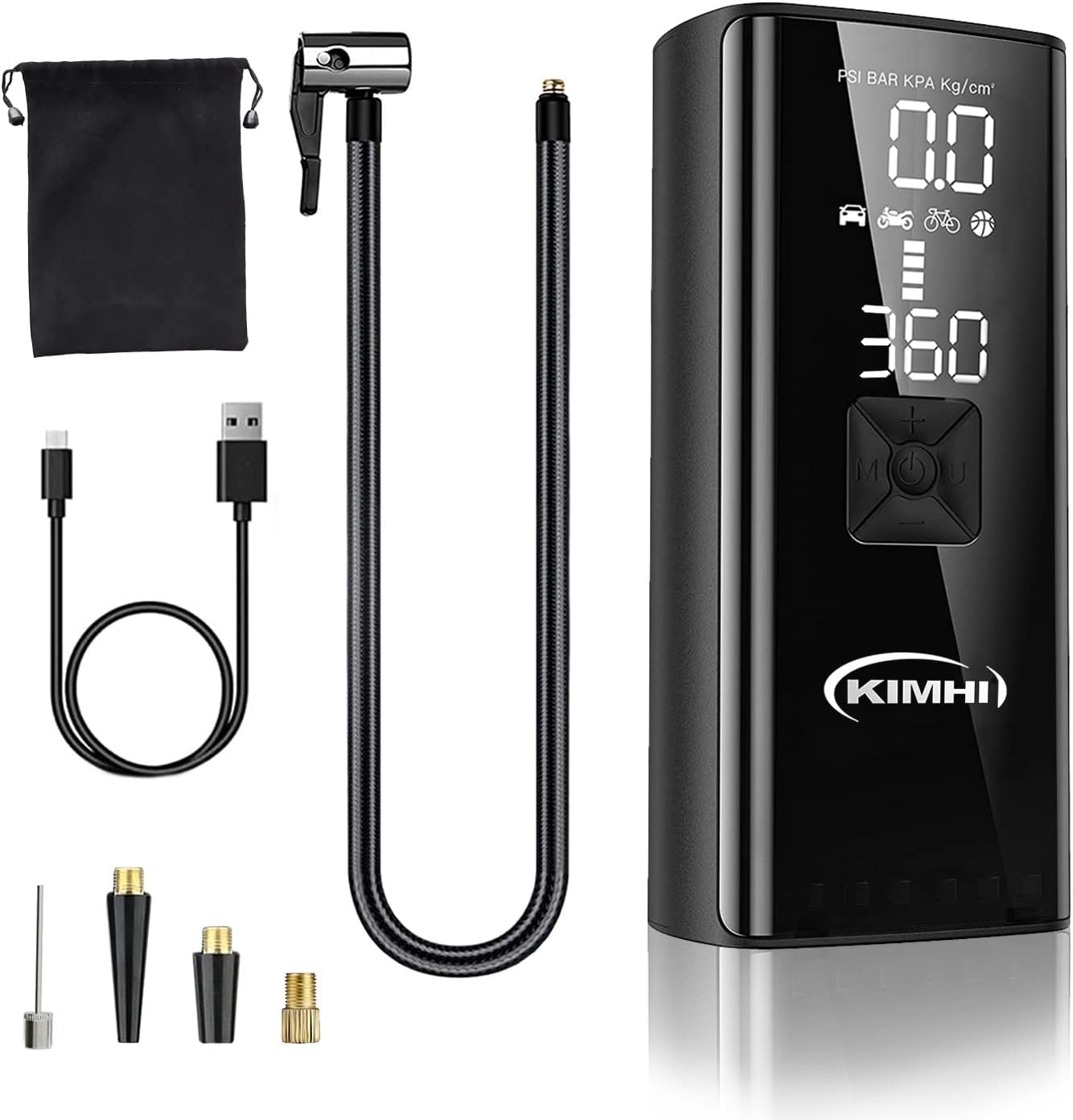 Tire Inflator Portable Air Compressor - KIMHI 150 PSI Cordless Car Air Pump,2X Faster Pump with 10000mAh Rechargeable Battery,Digital Pressure Gauge, LED Light,For Car,Motorcycle and Ball