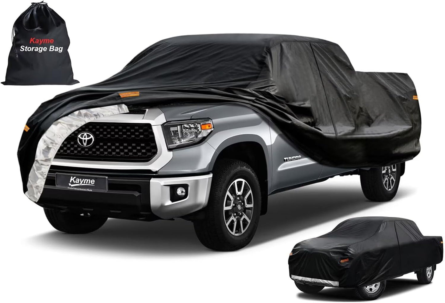 Kayme Truck Cover Custom Fit Toyota Tundra(2006-2021) Regular Cab Long Bed. Full Exterior Heavy Duty Outdoor Pickup Truck Car Cover Waterproof All Weather.Car Tarp for Wind Sun Dust Protection.Black