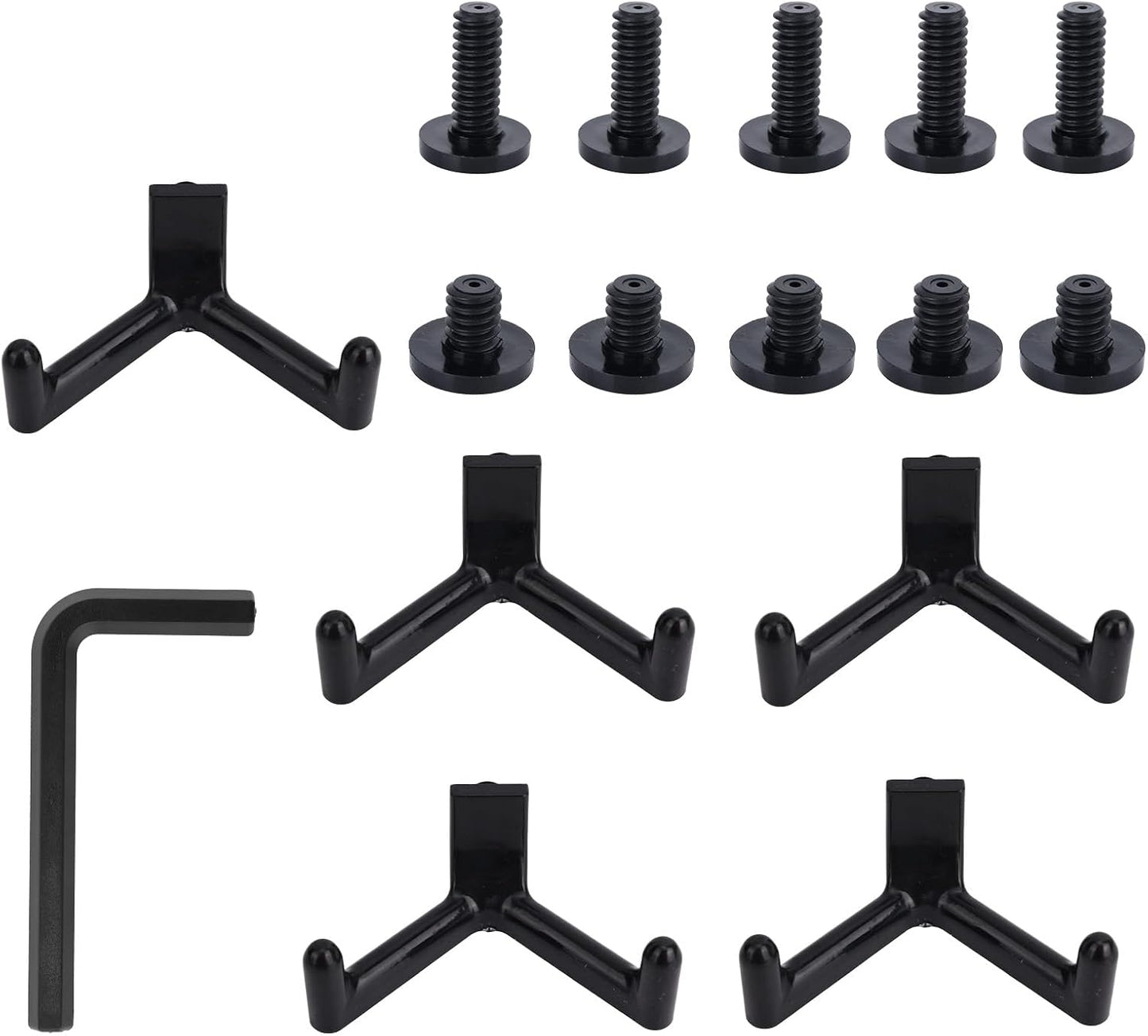 16 Pcs Storage Shed Hooks Set for Suncast, 5 Black V Shaped Tool Hooks Organizer with Long Screw Wrench Short Screw Compatible with Suncast/Craftsman Storage Shed Accessories