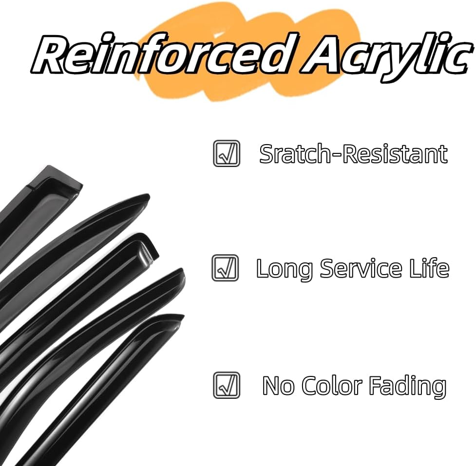 Rainproof Side Window Wind Deflectors for 2017-2024 GMC Acadia, Tape-on Sun Rain Guard Sets,Nice Looking Window Visors for Cars,Vent Deflector for 17-24 GMC Acadia