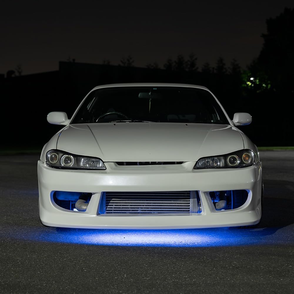 LEDGlow 4pc Blue LED Flexible Car Slimline Underbody Underglow Accent Neon Lighting Kit - 4 Unique Patterns - Water Resistant, Low Profile Light Tubes - Includes Control Box & Remote