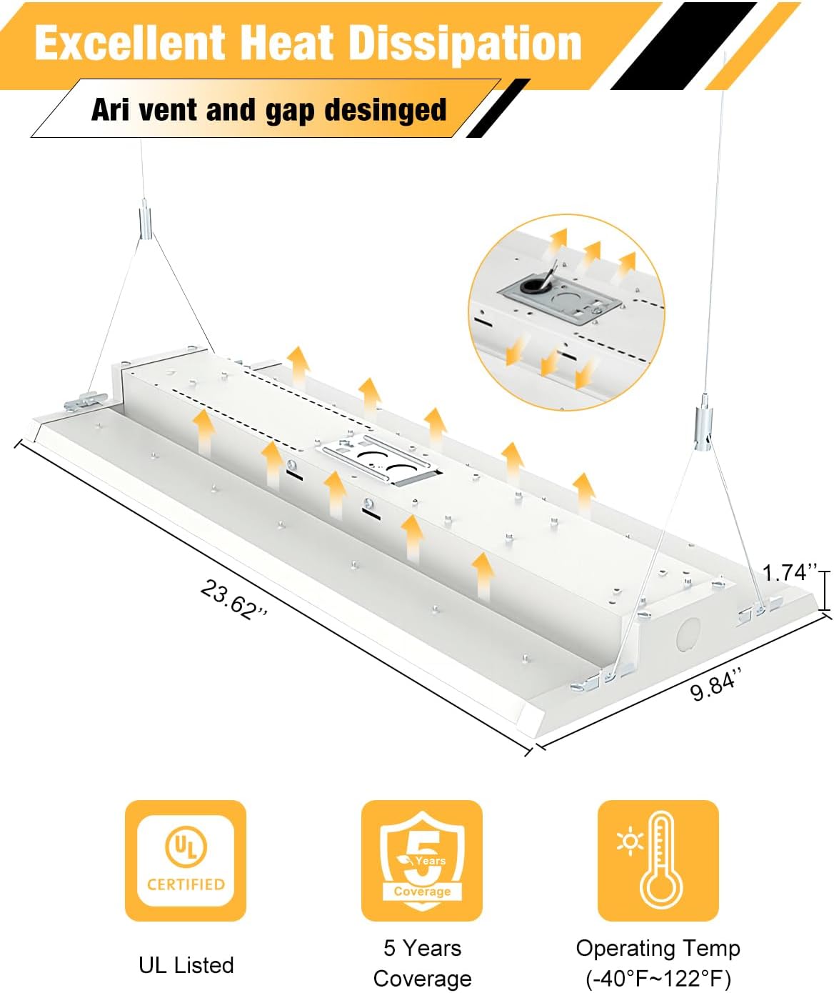 LED Linear High Bay Light, 210W LED High Bay Shop Lights Fixture, Compatible with Industrial 120-277V, 31500LM LED Linear High Bay Light for Shop Garage Warehouse, UL Complied