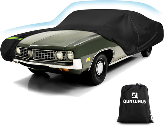 QUNSUNUS Waterproof Car Cover for Ford Torino 1968-1976 and Fairlane 1968-1970 4-Door, Outdoor Car Covers with Zipper and Straps for Wind, Sun, UV and Dust Protection