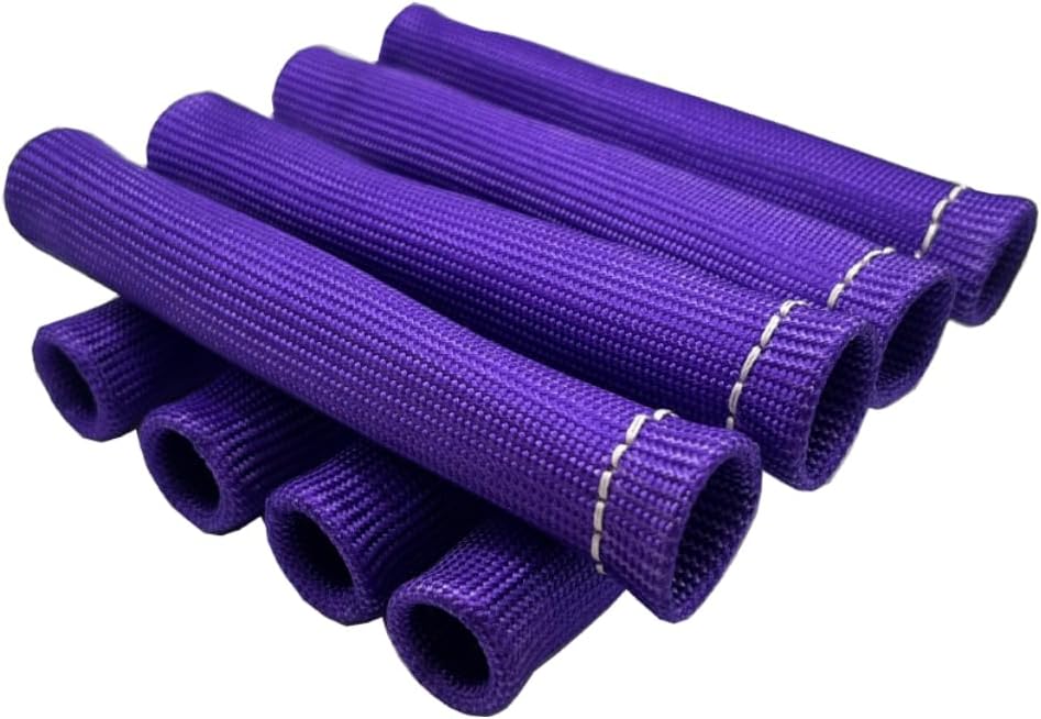 Spark Plug Wire Boots Protection 8 PCS Spark Plug Wire Heat Shield 6 Inches 2500° Spark Plug Heat Sleeve Cover Wrap for LS1 / LS2 Sbc BBC 350 454 (Purple)