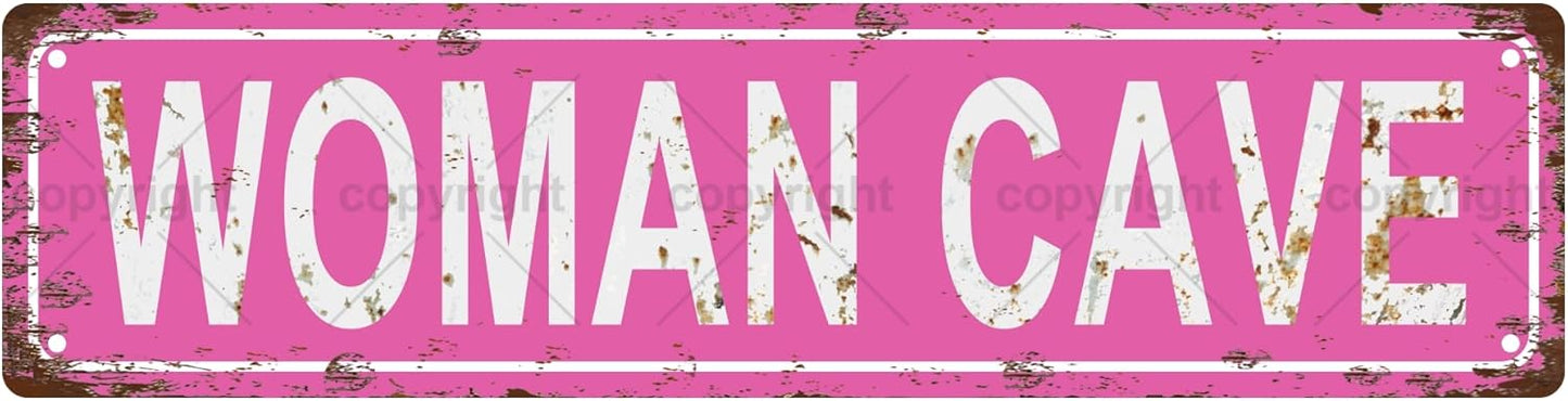 WOMAN CAVE Vintage Metal Tin Sign, Street Sign, Home Decor, Room Decor, Wall Decor, Bathroom Decor, Bar Decor, Cafe Decor, Garage Decor, 16 x 4 Inch