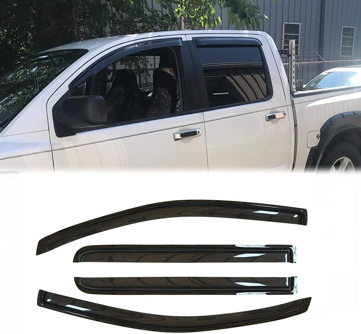 Side Window Vent Wind Deflectors fit for 2004-2015 Nissan Titan Crew Cab,4pcs Out-Channel Tape On Visors Shades, Dark Smoke Nice Looking Sun Rain Guards 94858