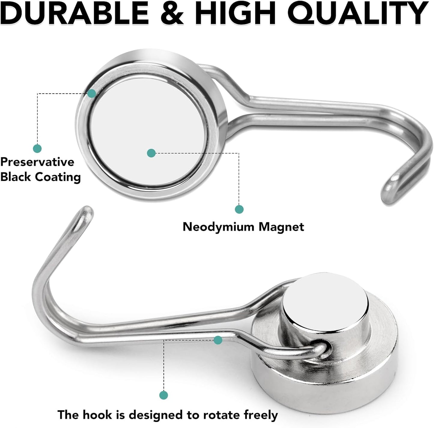 MIKEDE 12 Pack Magnetic Hooks, 40LB Heavy Duty Neodymium Magnet Hooks, Strong Magnetic Swivel Hooks for Hanging, Magnets with Hook Magnetic Metal Hanger for Fridge, Toolbox, Storage