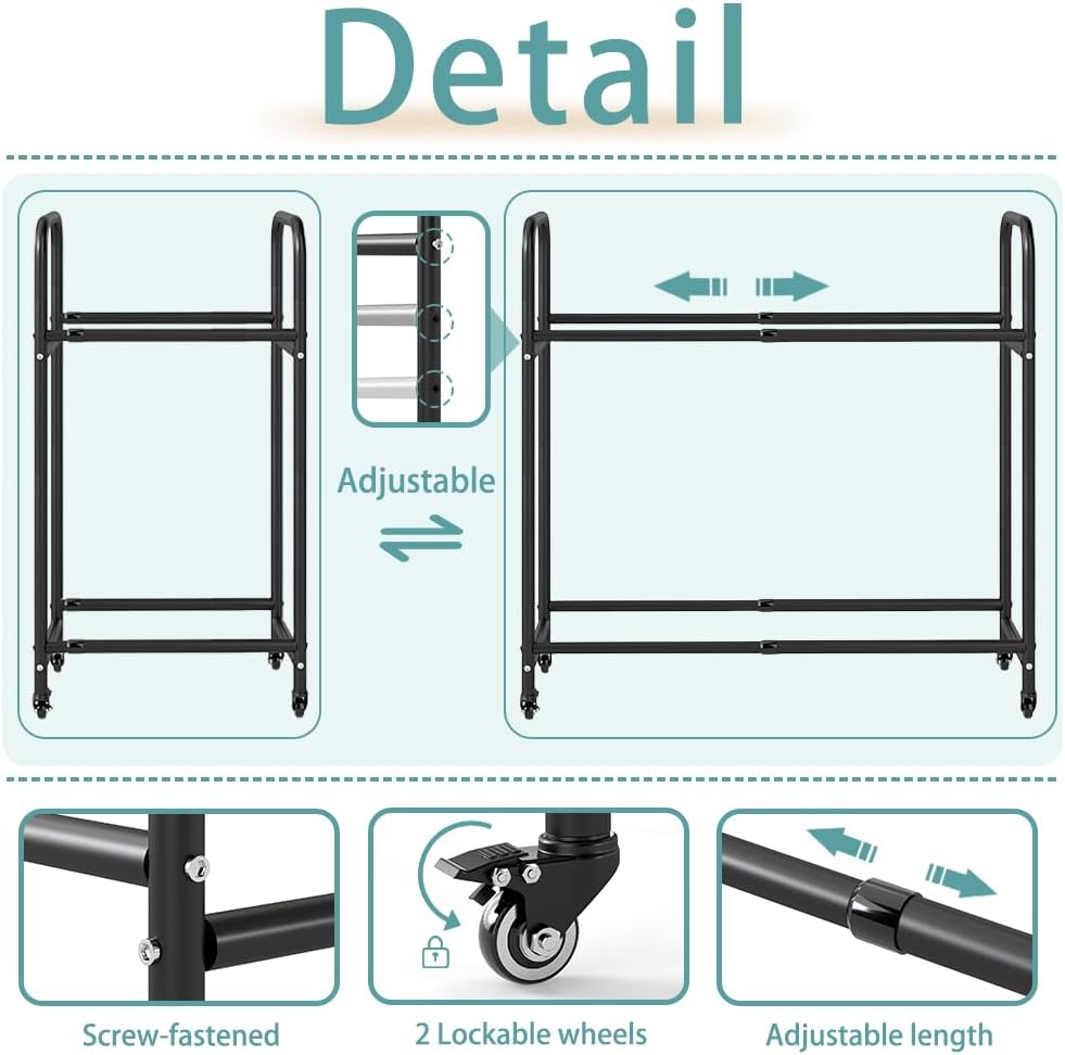 Hershii Tire Storage Rack Standing Garage Storage Shelf Organizer for Indoor Outdoor Use, Rolling Tire Rack Adjustable - Black 24.80-42.51'' X 15.35'' X 44.09''