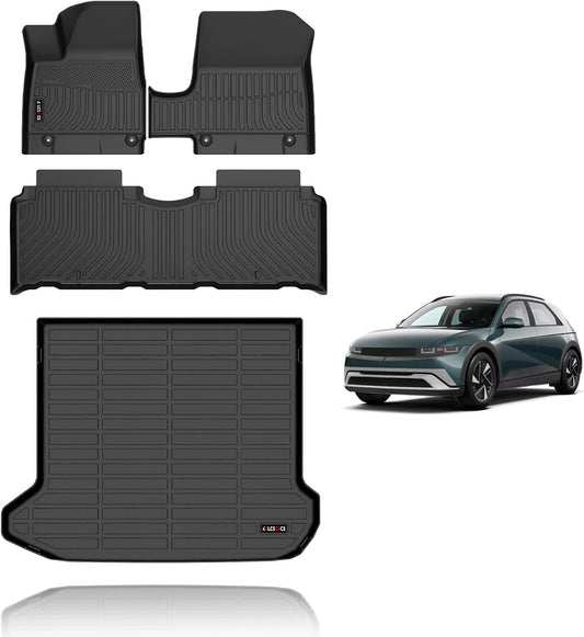 KELCSEECS Floor Mats & Cargo Liner Custom for Hyundai Ioniq 5 2025 Unmovable Center Console (Fixed Center Console) All Weather Car Mat TPE Floor Liners Ioniq 5 Accessories Trunk Mat