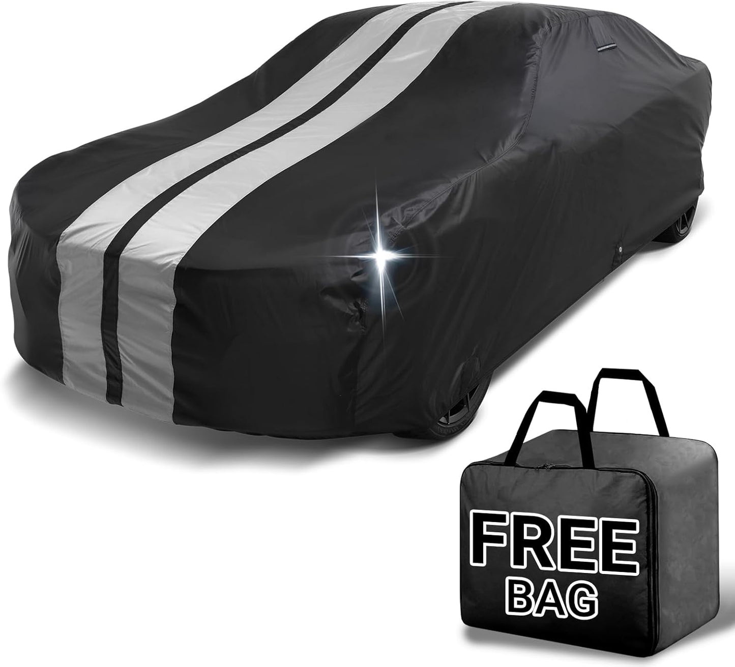 iCarCover Custom Car Cover for Buick Riviera (1966-1970) Waterproof All-Weather Rain Snow UV Sun Protector Full Exterior Indoor Outdoor Car Cover (Stripe - Black/Gray)