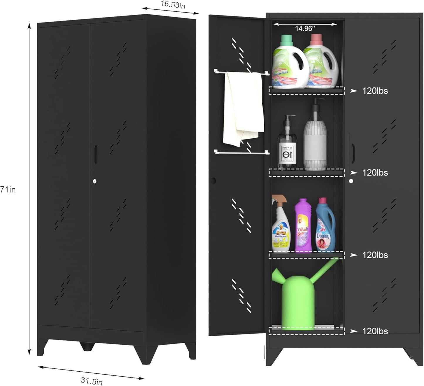Metal Garage Storage Cabinet,Storage with Doors and Shelves, 71" Tall Garage Cabinet,Home Office with Lock Doors (H71* D16.53*L31.5in)