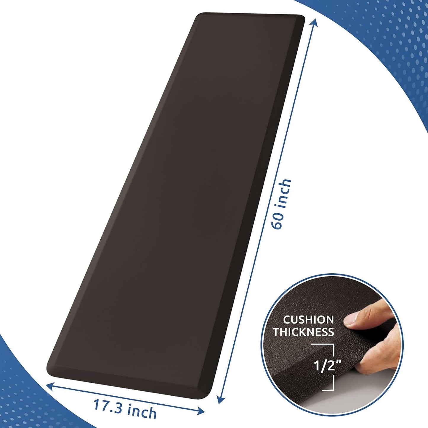 KitchenClouds Kitchen Mat Cushioned Anti Fatigue Kitchen Rug 17.3"x60" Waterproof Non Slip Kitchen Rugs and Mats Standing Desk Mat Comfort Floor Mats for Kitchen House Sink Office (Chocolate)