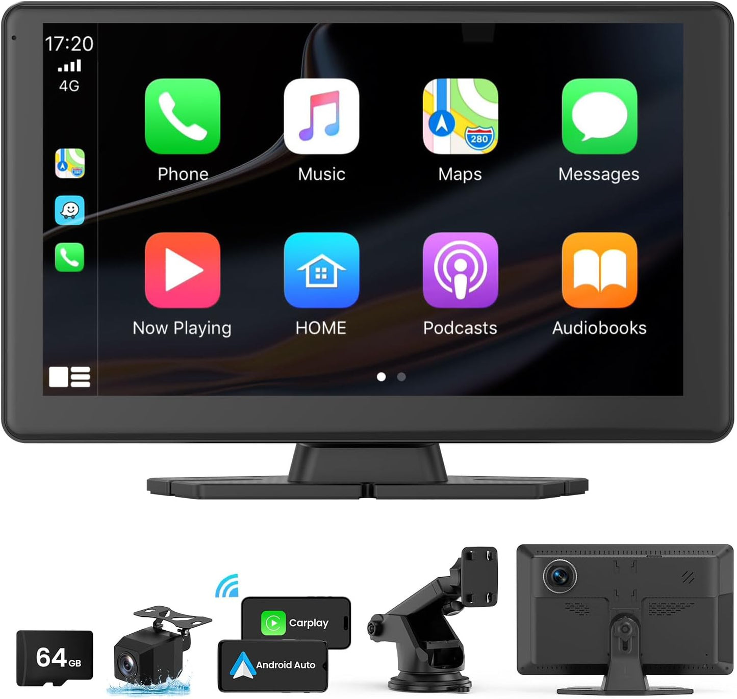 Portable Carplay Screen for Car 5K Dash Cam, 9" Wireless CarPlay & Android Auto Car Stereo, Car Audio Receivers with 1080p Backup Camera, Bluetooth/GPS Navigation/Voice Control/Mirror Link