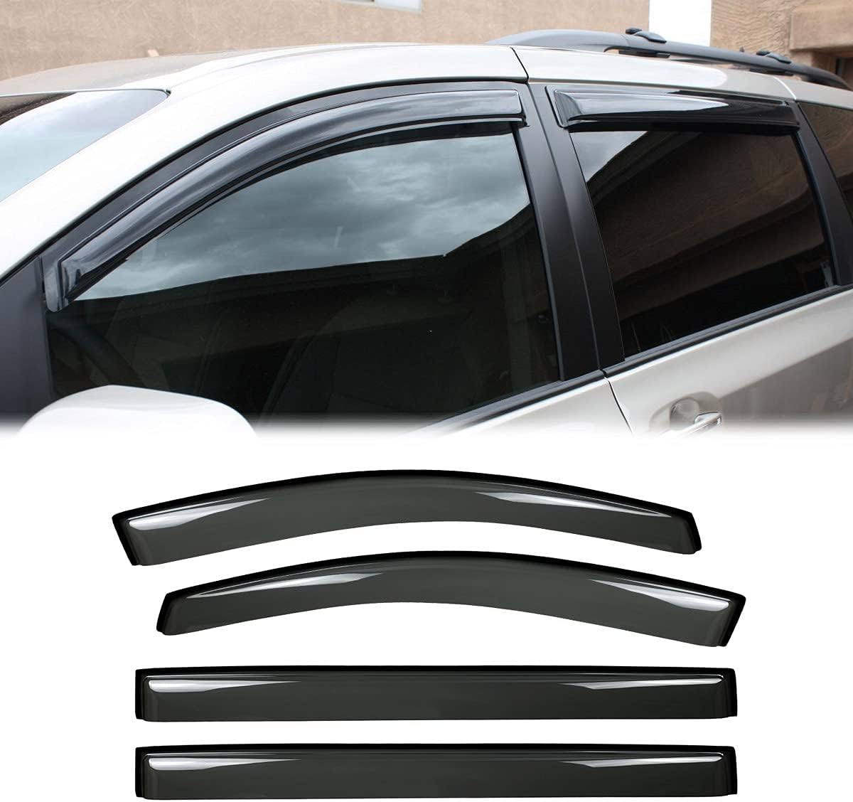 4pcs Outside Mount Style Window Rain Guards Durable Side Wind Deflectors Dark Smoke Vent Nice Window Visors Compatible with 11-20 Toyota Sienna XL30 Van